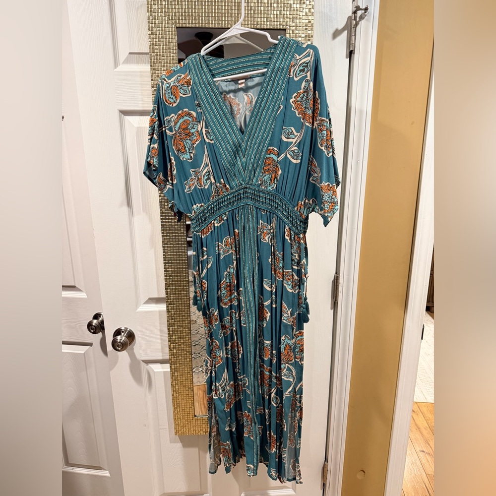 Knox Rose Teal and Orange Floral Maxi Dress